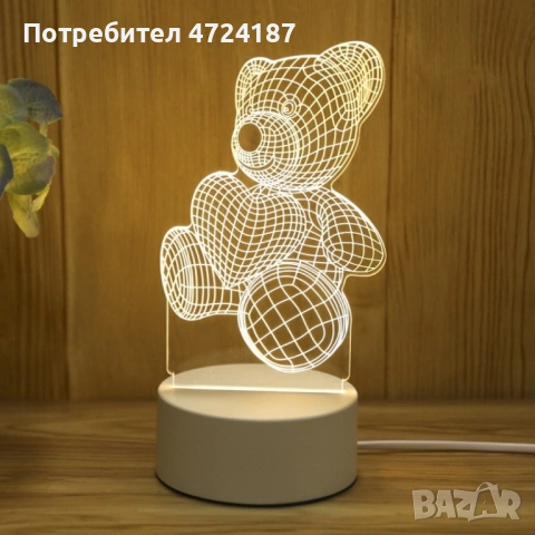 Холограмна 3D LED нощна лампа, 4W, 220V, снимка 7 - Настолни лампи - 53342439