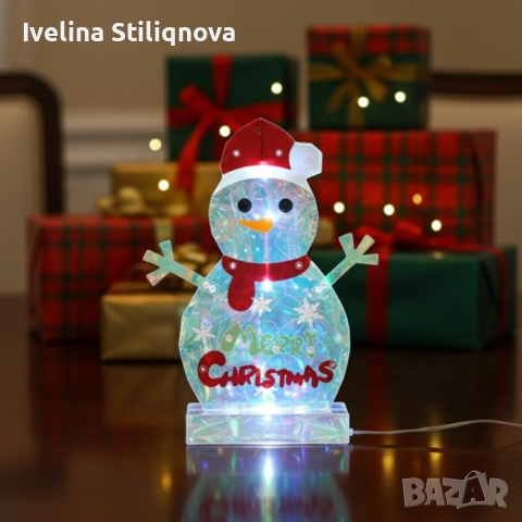 LED светещ снежен човек Merry Christmas, снимка 1