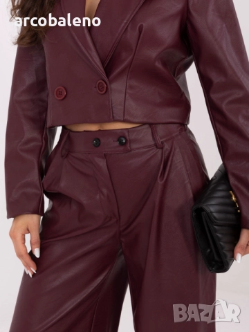 Дамски широки панталони от изкуствена кожа, 3цвята , снимка 11 - Панталони - 52369605