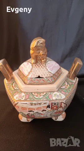 Японска антична керамична ваза , снимка 8 - Вази - 48808205