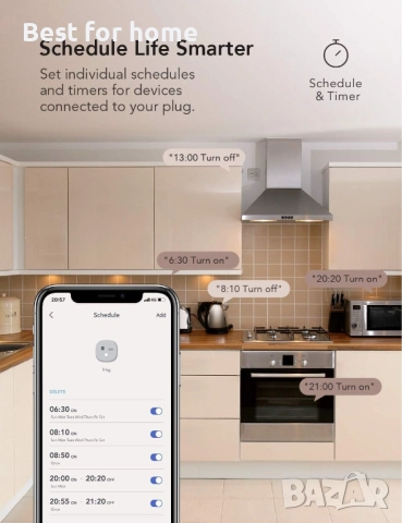 Wi-F,смарт контакти Nooie  съвместим с Alexa, Smart Life и Tuya-4 броя, снимка 4 - Друга електроника - 52533257