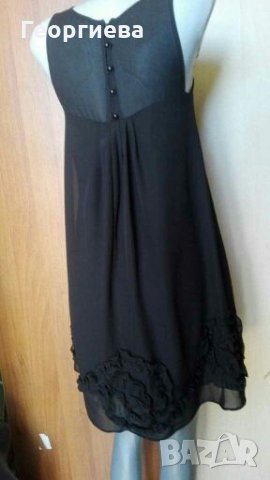 Кокетна черна рокля с украса от релефни цветя 👗🍀S 👗🍀арт.1074, снимка 4 - Рокли - 29954332