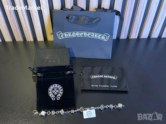 Нова Гривна Chrome Hearts Dice and Crossball Bracelet с пълен комплект опаковка и аксесоари