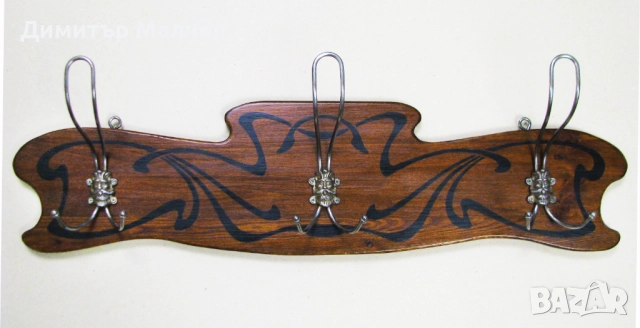 Голяма стенна дървена закачалка сецесион ар нуво, отлична