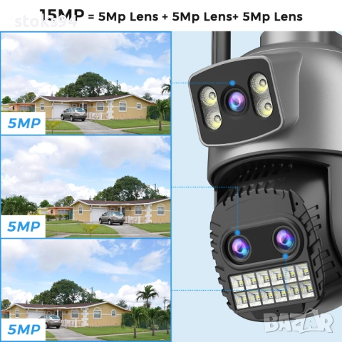 15 МР безжична камера с монтаж, 4K Ultra HD,3 обектива, 10X реално цифрово увеличение, 64GB SD карта