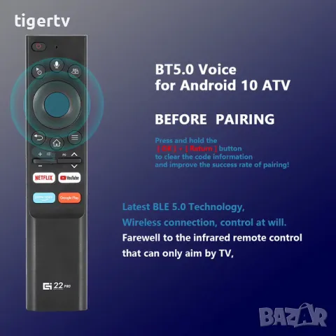 Гласово дистанционно G22 Pro за ТВ Бокс и телевизор, bluetooth, гаранция, снимка 10 - Дистанционни - 44744215