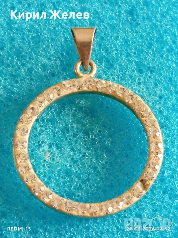 Сребърна висулка кръг с инкрустирани кристали подходящ аксесоар за ежедневието 51799, снимка 5 - Колиета, медальони, синджири - 54005355