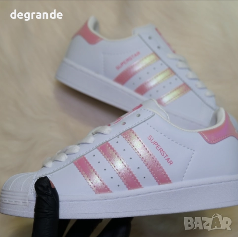 Adidas Superstar Бели с Розови Ленти, снимка 2 - Маратонки - 51646525