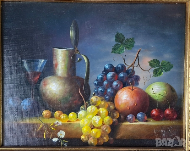 Картина натюрморт с плодове - масло върху платно, снимка 4 - Картини - 52791028