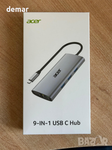 Acer USB C хъб с 4K/30Hz HDMI, 9-в-1 RJ45, 5Gbps USB-A 3.1,PD100W, VGA, снимка 9 - Кабели и адаптери - 44656171