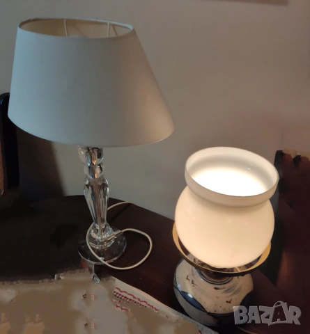 ПРОМО! Немски Настолни нощни кристална лампа с абажур от текстил и керамична със стъкло, снимка 3 - Настолни лампи - 53594089