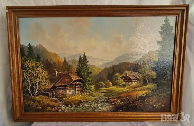 Картина Селски пейзаж маслен живопис с подпис 