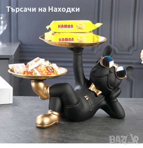 Декоративен поднос - куче булдог с подноси луксозен аксесоар статуетка, снимка 3 - Декорация за дома - 51821934