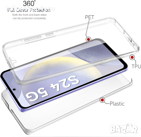 Прозрачен 360° Градуса Кейс Samsung Galaxy S24 | S24+, снимка 5 - Калъфи, кейсове - 44658597