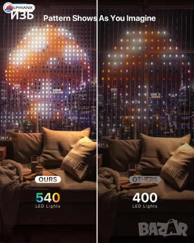  Светлини за завеси Lphianx, 540LE.  Ds WiFi Smart LED.светлини за завеси, променящи цвета ., снимка 5 - Външни лампи - 48761236