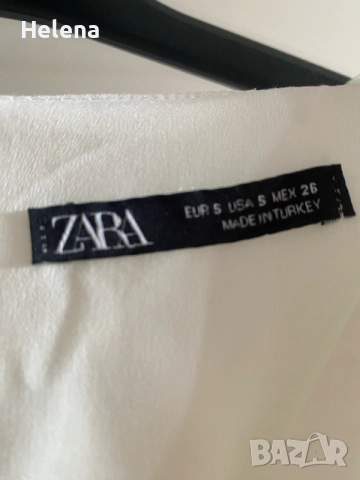 Бяла мини рокля Zara с панделки и волани, размер S, снимка 5 - Рокли - 56096505