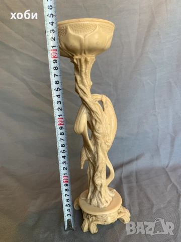 китайска гейша и щъркел - облегнати на стъбло на лотос , снимка 4 - Антикварни и старинни предмети - 51083822