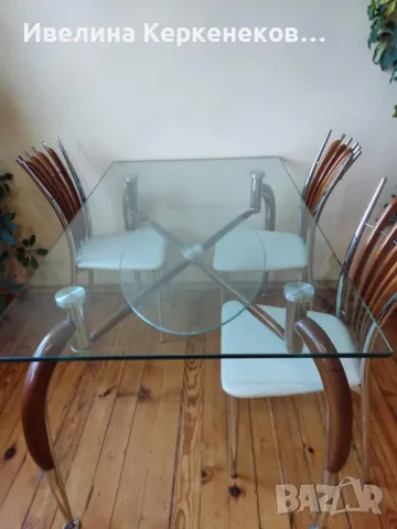 Висока стъклена трапезна маса, снимка 2 - Маси - 48880698