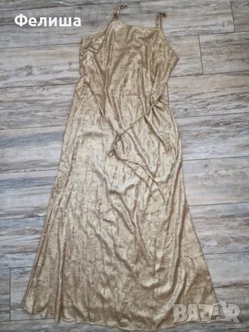 Дълга Арабска Рокля с Бляскав Ефект / Блестящи Отражения Течно Злато с връзване, снимка 2 - Рокли - 51007162