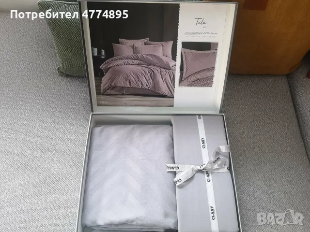 Нов луксозен спален комплект Tula V2 Grey – памучен сатен, 200x220, снимка 2 - Спално бельо - 55872952
