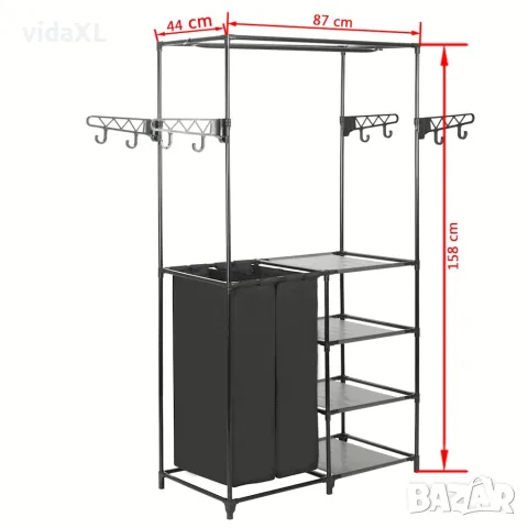 vidaXL Стойка за дрехи, метал и нетъкан текстил, 87x44x158 см, черна, снимка 6 - Закачалки - 56146464
