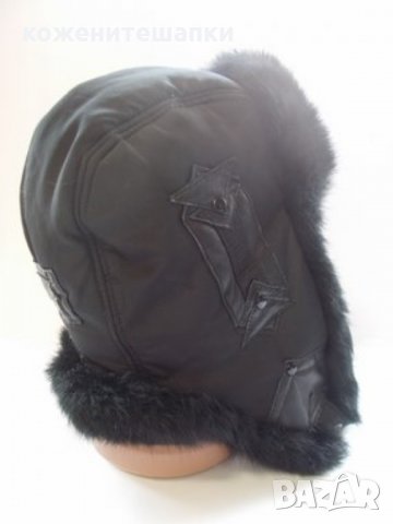 Заешка ушанка черен косъм,лукс-55, снимка 4 - Шапки - 30979664
