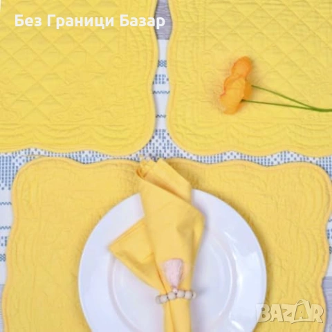 Нов Памучни подложки за маса хранене със салфетки комплект 12 части жълт, снимка 2 - Прибори за хранене, готвене и сервиране - 53962628