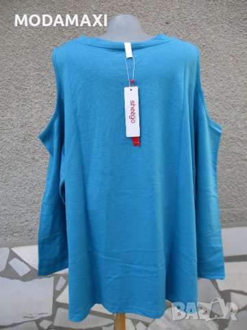 7XL Нова синя блуза Sheego  голи рамене, снимка 5 - Блузи с дълъг ръкав и пуловери - 38710588