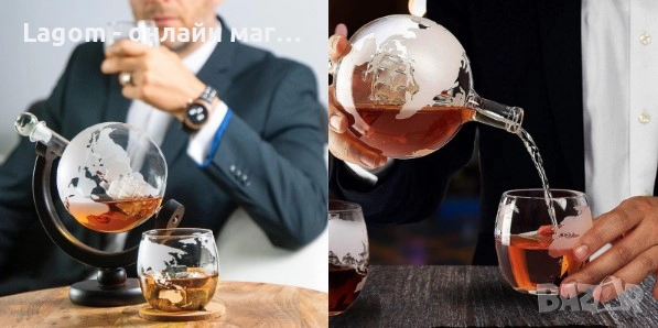 Елегантен комплект гарафи за уиски, гравиран глобус с чаши, със силует на кораб и дървена поставка, снимка 11 - Декорация за дома - 52561515