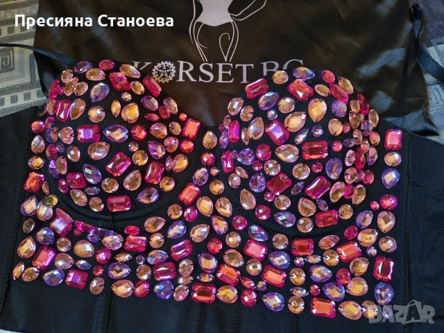 Бюстие в черен цвят с декорация от камъни, снимка 9 - Корсети, бюстиета, топове - 56311627