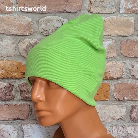 Нова зимна шапка рипс с подгъв в зелен цвят