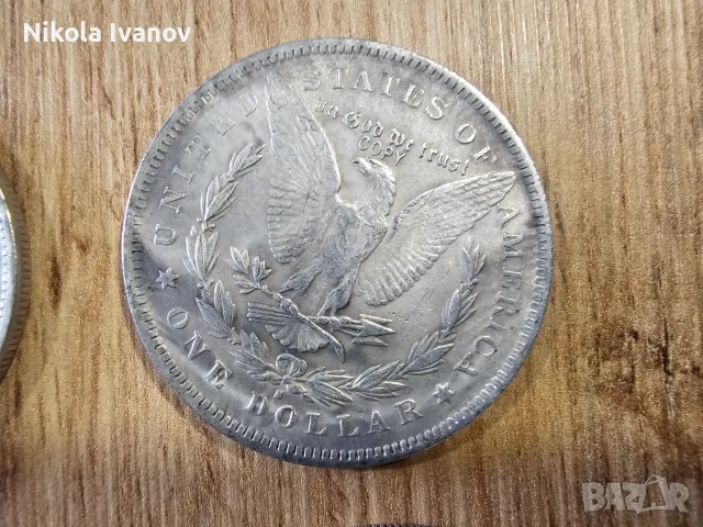 Американски долар | 1 Dollar Morgan | винтидж сувенирна колекционерска монета | посребрена |подарък, снимка 4 - Нумизматика и бонистика - 56246209