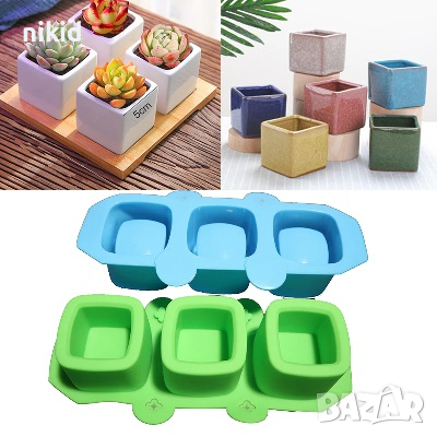 3 бр цилиндър квадратни кашпи кашпа калъп свещ саксия чаша шоколад глина силиконов молд форма калъп, снимка 5 - Форми - 36462306