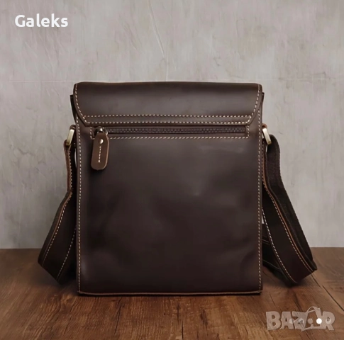 Луксозна кожена чанта за през рамо/ Кавалер • Кафява Crazy Horse естест. кожа!!, снимка 2 - Чанти - 50309158