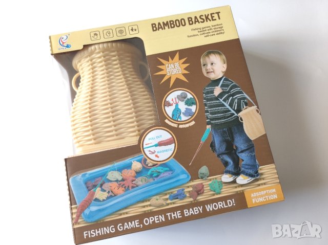 "Бамбукова кошница", рибарска игра, комплект кошница, магнитна въдица и фигурки 