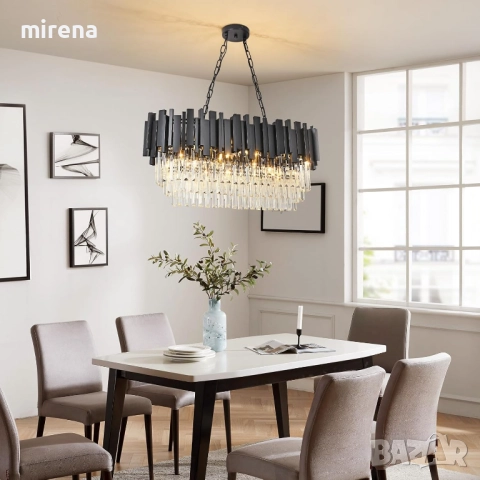 Модерен кристален полилей, черен, златен, висящ, овално, 80 x 35 см, снимка 3 - Лампи за таван - 52122858