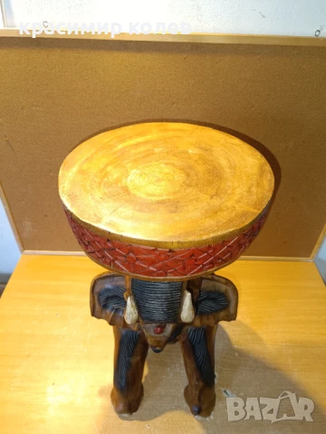 ръчно изработен дървен слон-столче, снимка 3 - Антикварни и старинни предмети - 51392517