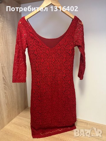 Дантелена червена рокля, размер XS/S, снимка 3 - Рокли - 44390746