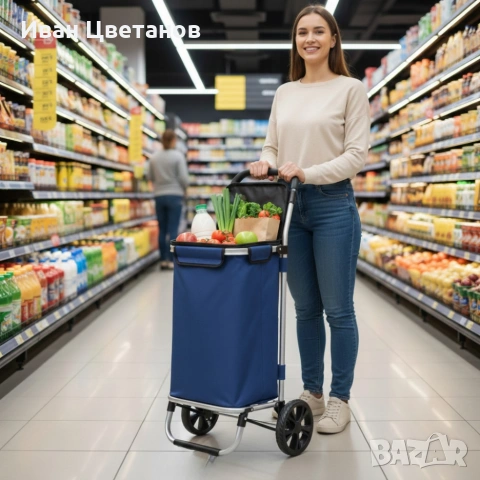 Количка за пазаруване – 40 л, водоустойчива, лека и удобна с 2 колела