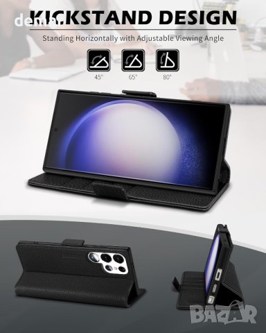 Калъф SHIELDON за Galaxy S24 Ultra 6.8", от естествена кожа, зърнесто черно, снимка 3 - Калъфи, кейсове - 44208018