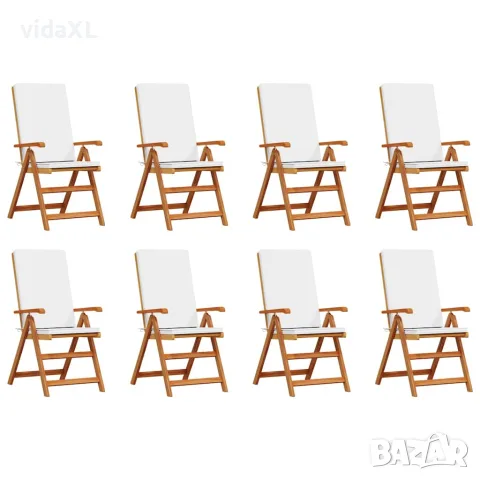 vidaXL Градински стол 8 бр. Кафяв и бял Солидно тиково дърво