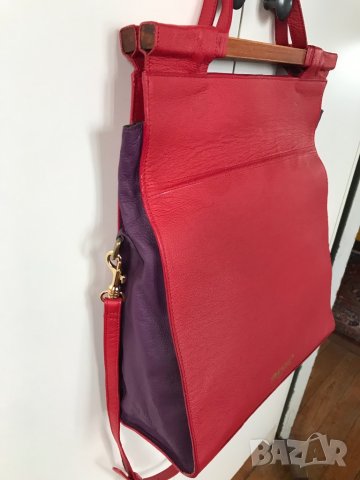 Дамска чанта корал червена и лилаво ретро стил дълга дръжка , снимка 7 - Чанти - 40397251