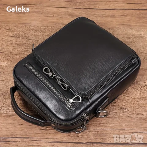  Мъжка ултра/луксозна, премиум кожена чанта /Черна естествена кожа!, снимка 5 - Чанти - 50443577