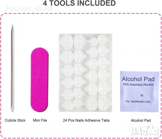 Нов комплект Фалшиви нокти 24 броя за маникюр средна дължина с Пеперуда Роза, снимка 5 - Други - 39907045