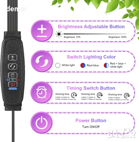 Стайна лампа за отглеждане на растения, 80 LED, черна, 4-тръбна лампа с пълен спектър, снимка 4 - Други - 51997920