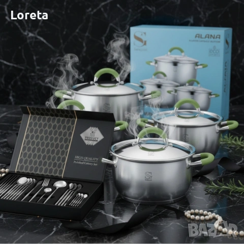 Комплект тенджери Swisgold Alana +  прибори за хранене от 24 части