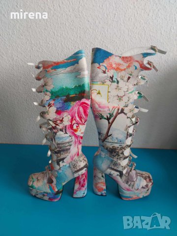 Аниме манга косплей ботуши на висока платформа, каишки, катарами, Nasty Gal, снимка 10 - Дамски ботуши - 42454406