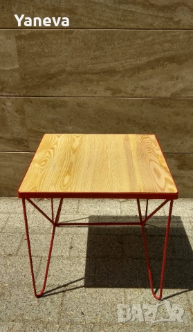 Маса индустриален дизайн, желязо и дървен плот от чам., снимка 5 - Маси - 54057648