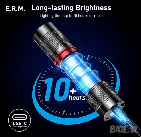 Светодиодно фенерче Blukar, акумулаторно, супер ярко фенерче с регулируем фокус, 4 режима на осветяв, снимка 2 - Къмпинг осветление - 42211953