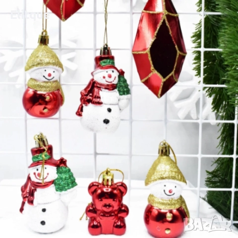 Коледен комплект украса 8 броя – Червени и бели висулки Premium Collection, снимка 4 - Декорация за дома - 52561487